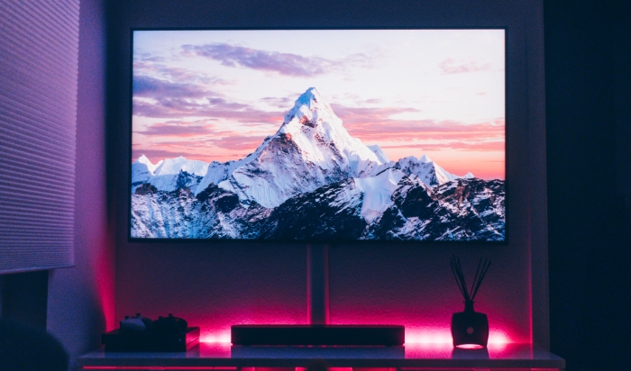 Black TV turned on