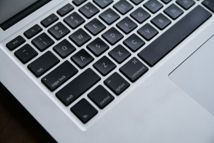 Close up of MacBook keyboard and trackpad