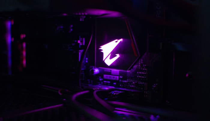 Gigabyte Aorus inside PC case