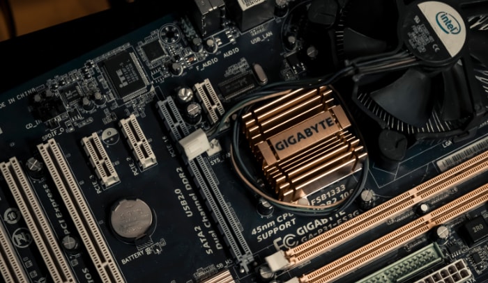Gigabyte logo on motherboard